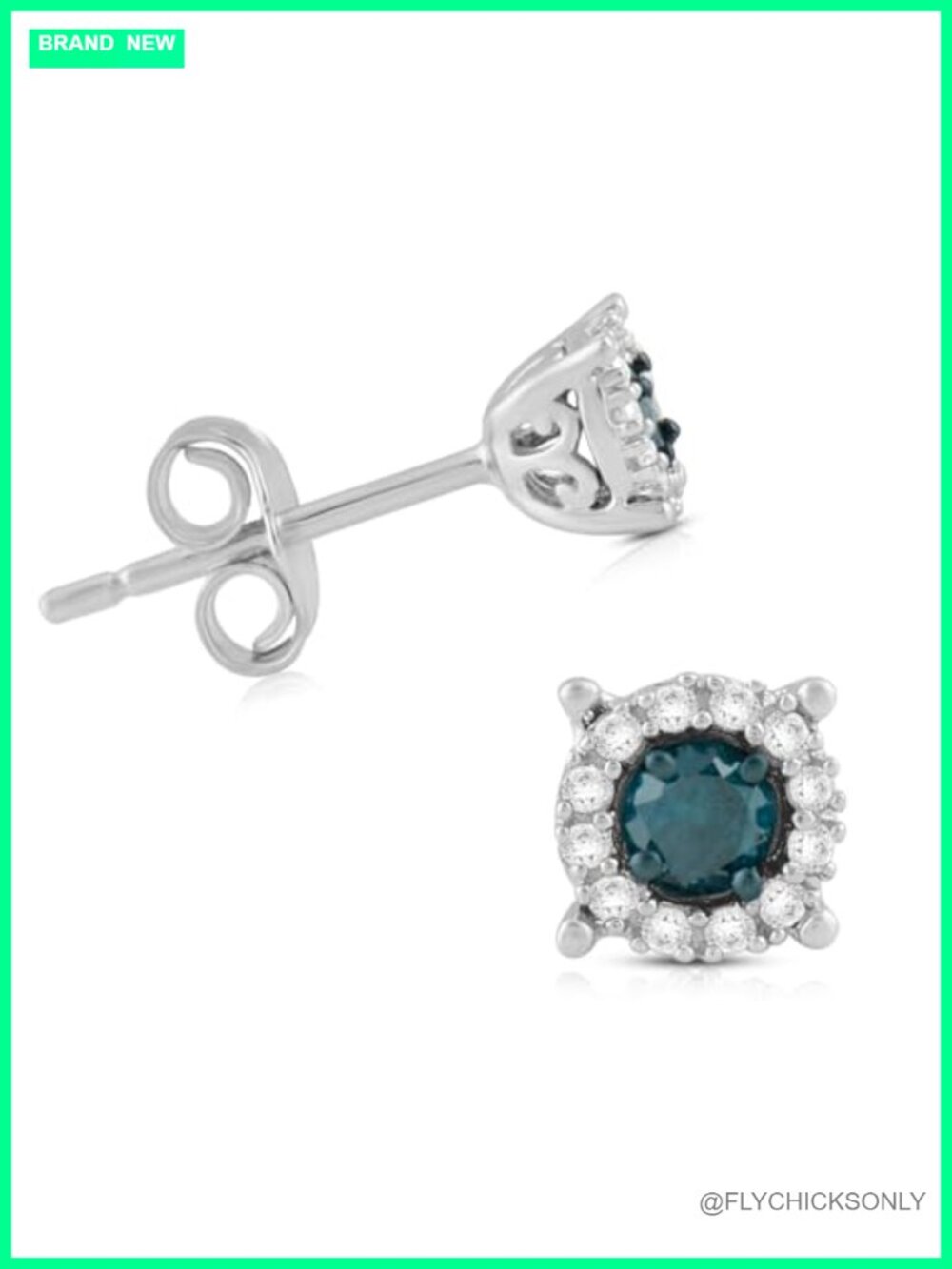 925 Sterling Silver Diamond Halo Stud Earrings Push Back